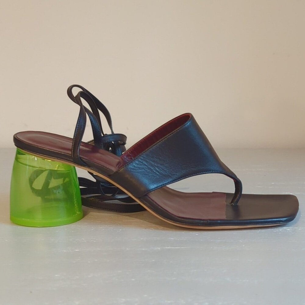 Staud Adora Leather Sandals Size 39 with Green Block Heel